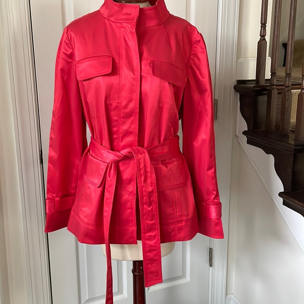 Ellen Tracy glazed cotton blend safari style trench jacket blazer NWOT